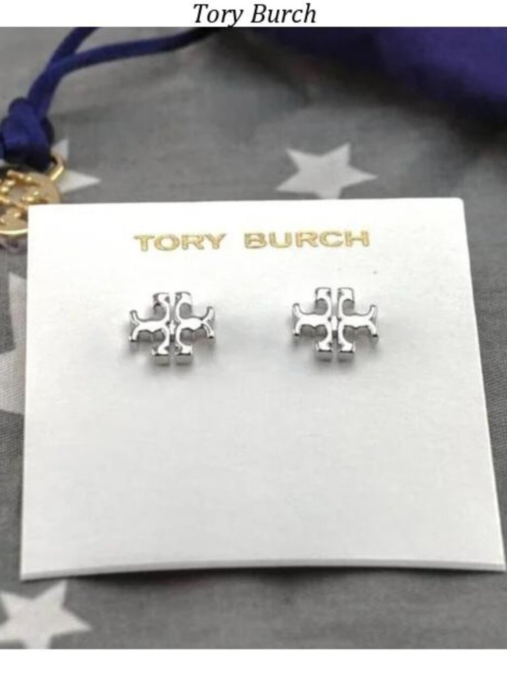 Tory Burch Kira Logo Stud Earrings in Silver